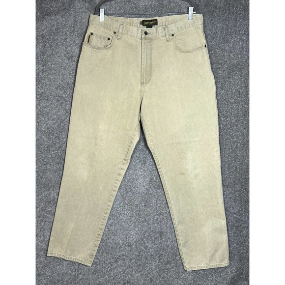 Timberland Weathergear Jeans Mens Size 38x32 Tan Denim Straight Leg Cotton - Picture 1 of 13